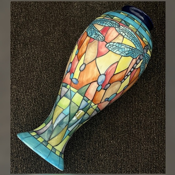 Jeanne McDougall Old Upton Ware Firefly Hand Painted Design Decor Vase 11” - Picture 6 of 10